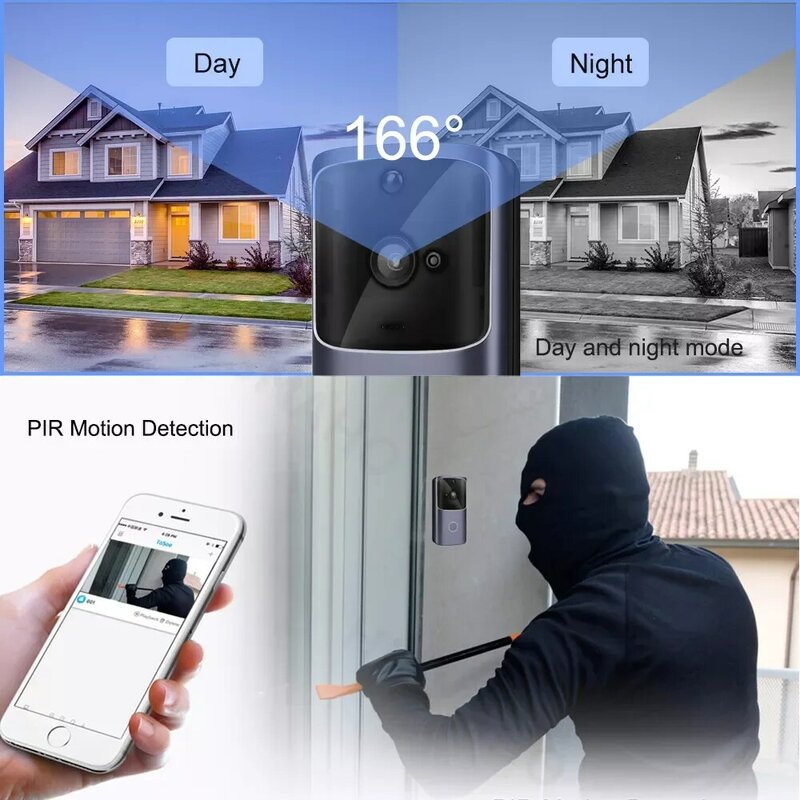 WIFI Doorbell Smart Home Wireless Phone Door Bell Camera Security Video Intercom 720P HD IR Night Vision For Apartments