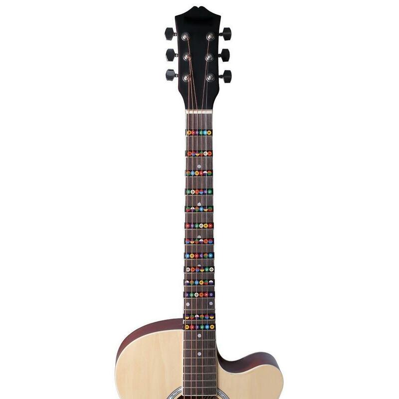 Guitarra colorida fretboard nota decalque iniciantes fingerboard etiqueta mapa trastes escala fretboard nota decalque