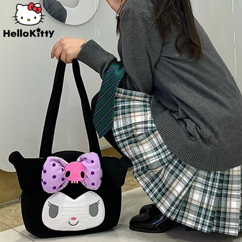 Sanrio-애니메이션 만화 쿠로미 숄더백 여성용, Kawaii Loilta JK 유니폼, 대용량 여행용 보관 핸드백, 쇼핑 토트, Y2k