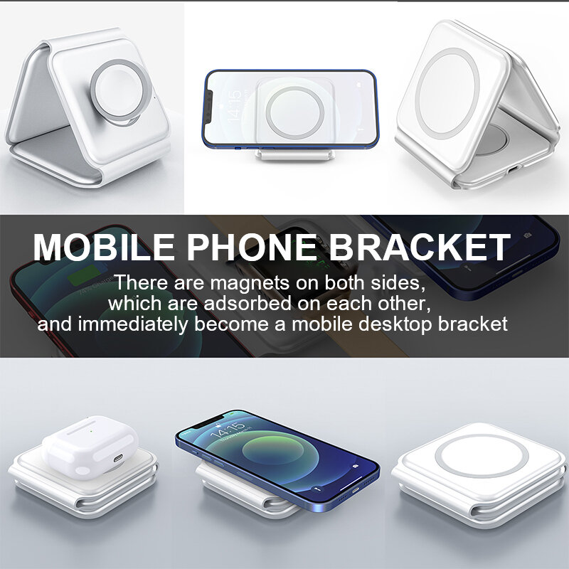 Складное Беспроводное зарядное устройство 3 в 1 для iPhone 14, 13, 11, 12 Pro Max, мини Магнитная Быстрая зарядка для Apple Watch 7, 6, AirPod 3