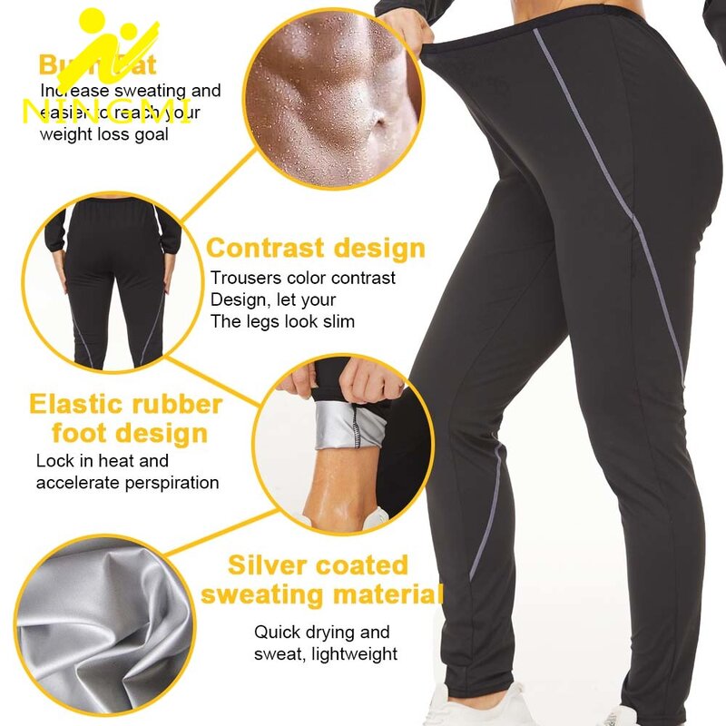 NINGMI Slimming Sauna Sweat Suits Thermo Legging Trimmer Pants Women Fat Burning Tops Waist Trainer Body Shaper Jacket Shapewear
