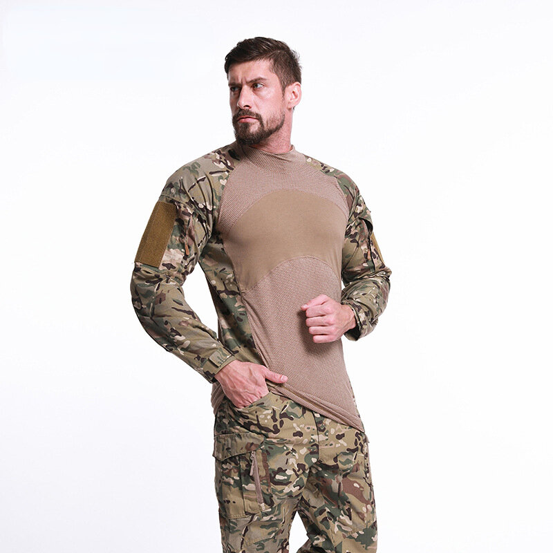 Мужская камуфляжная тактическая рубашка с длинным рукавом, военная компрессионная уличная одежда для походов и боевых действий, униформа в...