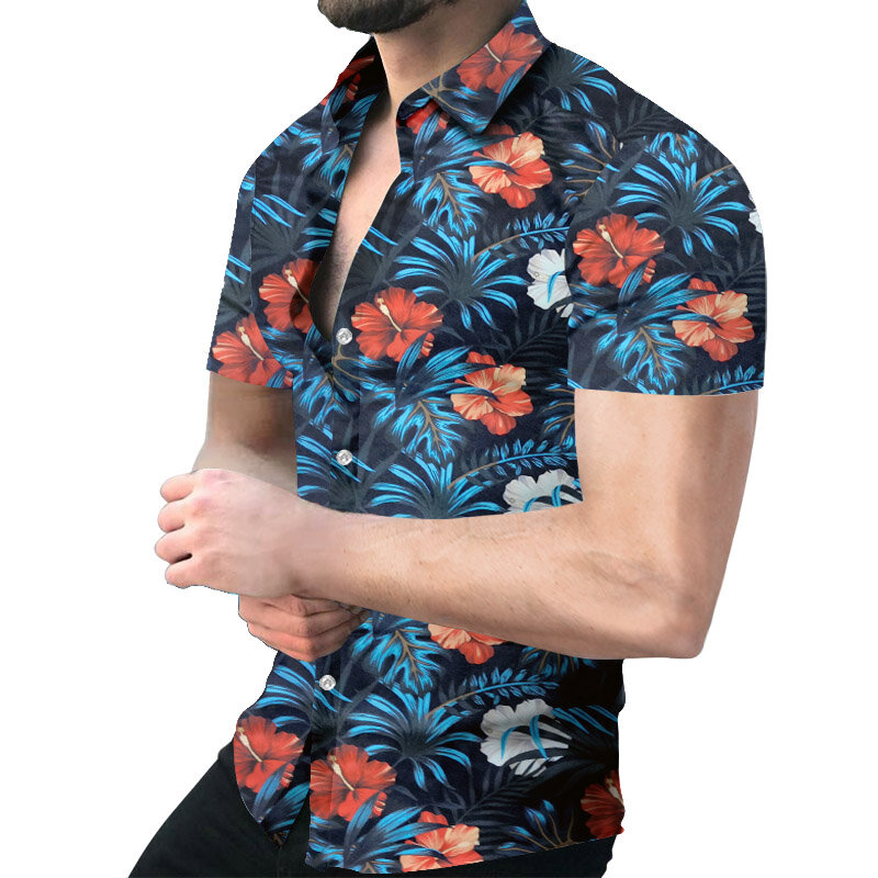 Camicia da uomo estiva camicetta da uomo elegante con bottoni Masculina camicie hawaiane a righe moda uomo camicia a maniche corte con colletto rovesciato
