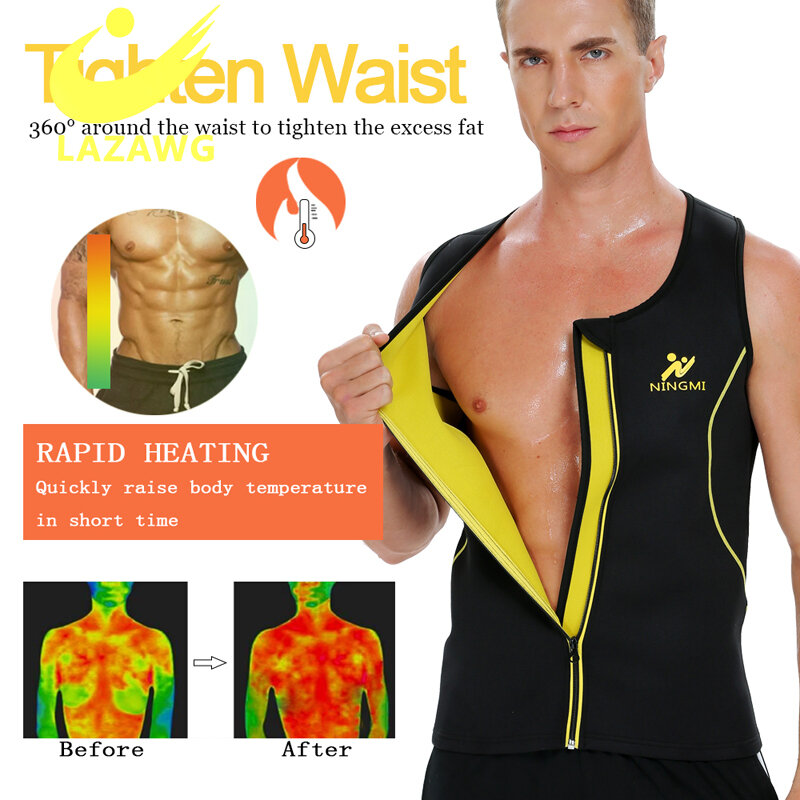 Lazawg Mannen Neopreen Sauna Pak Hot Body Shaper Korset Voor Gewichtsverlies Met Rits Taille Trainer Vest Tank Top Gym workout Shirt