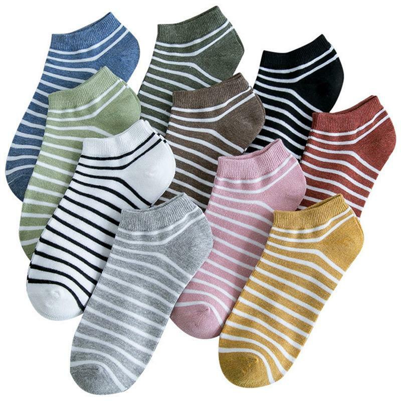 10 pares simples mulheres algodão baixo corte tornozelo meias macio confortável elasticidade meia boca interessante listrado cor casual meias