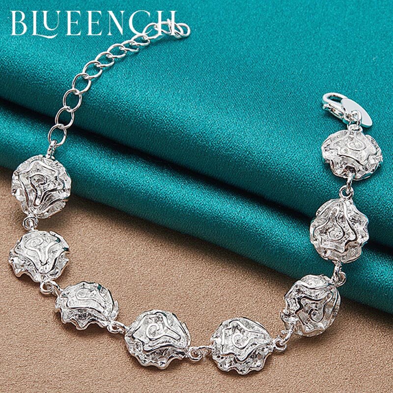 Blueench 925 pulseira de pétala redonda de prata esterlina para proposta de noivado feminino jóias de moda