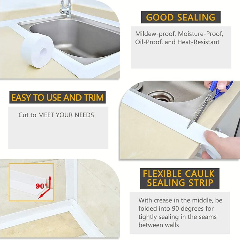 PVC สติกเกอร์ติดผนังกันน้ำ Self Adhesive Sink เตา Crack Strip ห้องครัวห้องน้ำอ่างอาบน้ำมุมกาวเทปตกแต่ง