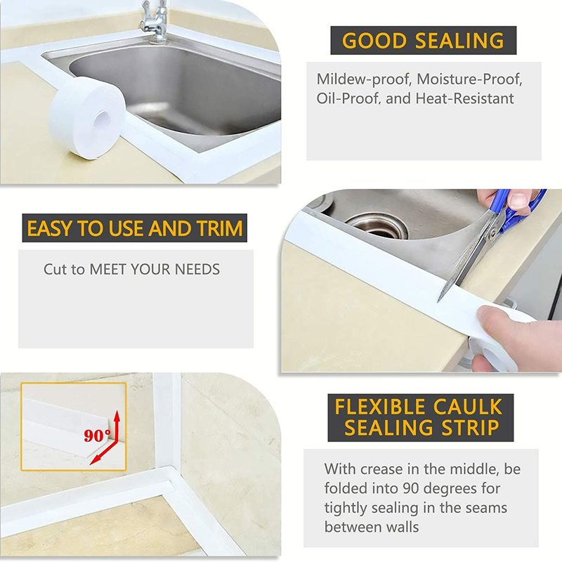 PVC Waterproof Wall Sticker Self Adhesive Sink Stove Crack Strip Kitchen Bathroom Bathtub Corner Sealant Tape Wall Decoration