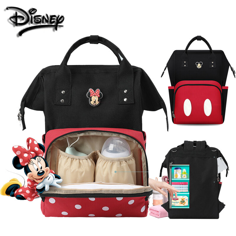 Disney mickey saco de fraldas minnie mochila mulher dot múmia saco de carrinho de maternidade grande capacidade do bebê fralda mudando saco organizador