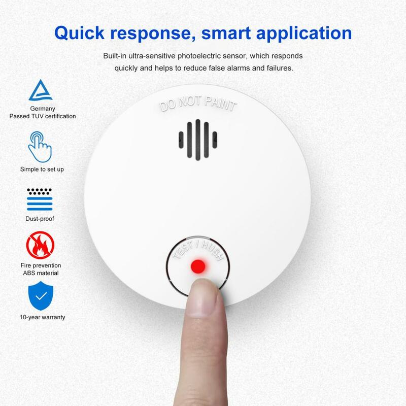CoRui – détecteur de fumée, capteur d'alarme vocale, Protection de sécurité domestique, batterie au Lithium intégrée haute sensibilité