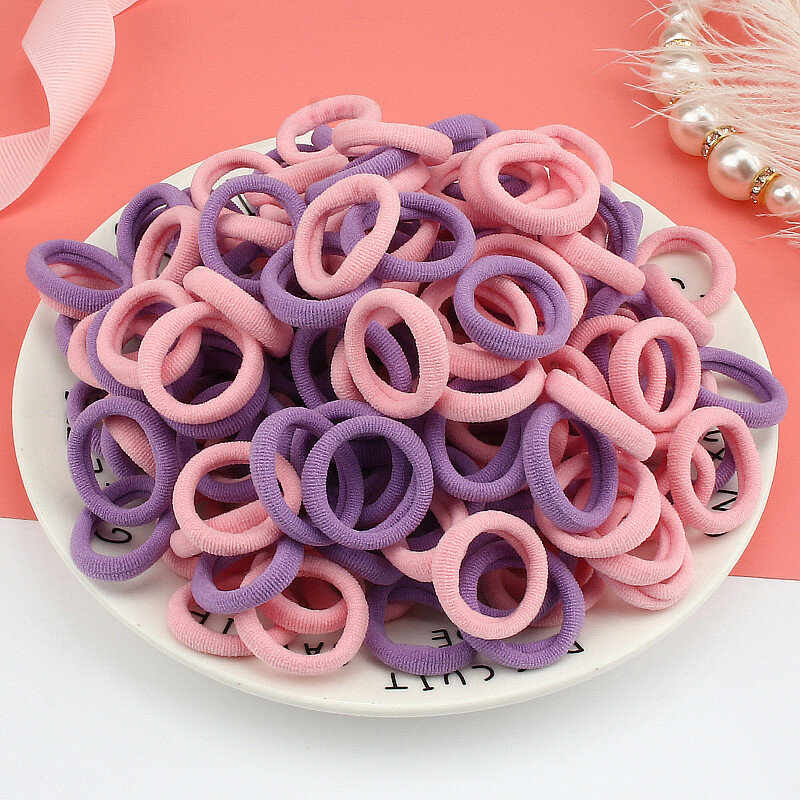 100Pcs Elastische Gummiband Mädchen Mode Handtuch Haar Ring Farbe Nylon Kopf Seil frauen Koreanische Version Haar Seil haar Zubehör
