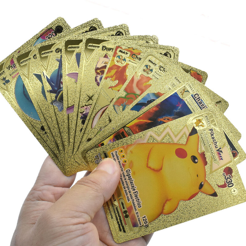 2022 novos cartões pokemon metal ouro vmax gx cartão de energia charizard pikachu raro coleção batalha treinador cartão criança brinquedos presente