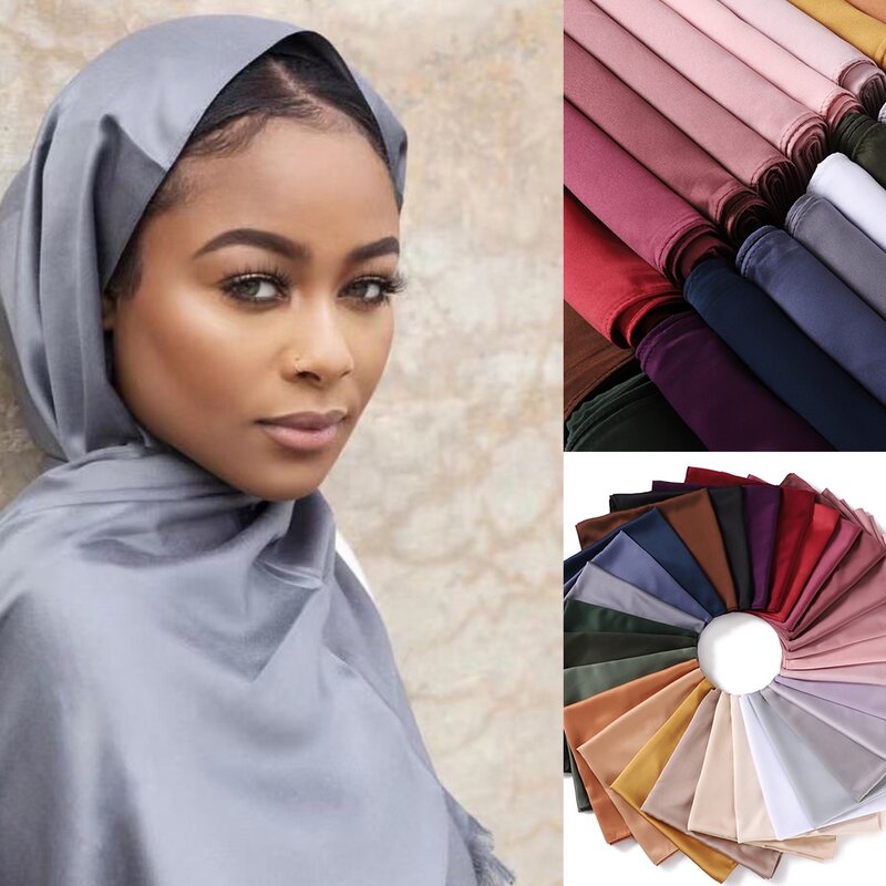 180X70CM ผ้าไหมซาติน Hijab ผู้หญิงผ้าพันคอ Medine ผ้าไหม Veil มุสลิมหญิง Hijab ผ้าคลุมไหล่ผู้หญิงผ้าพันคอ HIjabs