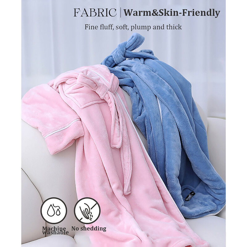 Mantel Flanel Pakaian Tidur Bulu Dua Sisi Pasangan untuk Wanita Gaun Malam Hangat Musim Dingin Jubah Panjang Tebal Jubah Mandi Solid Perempuan