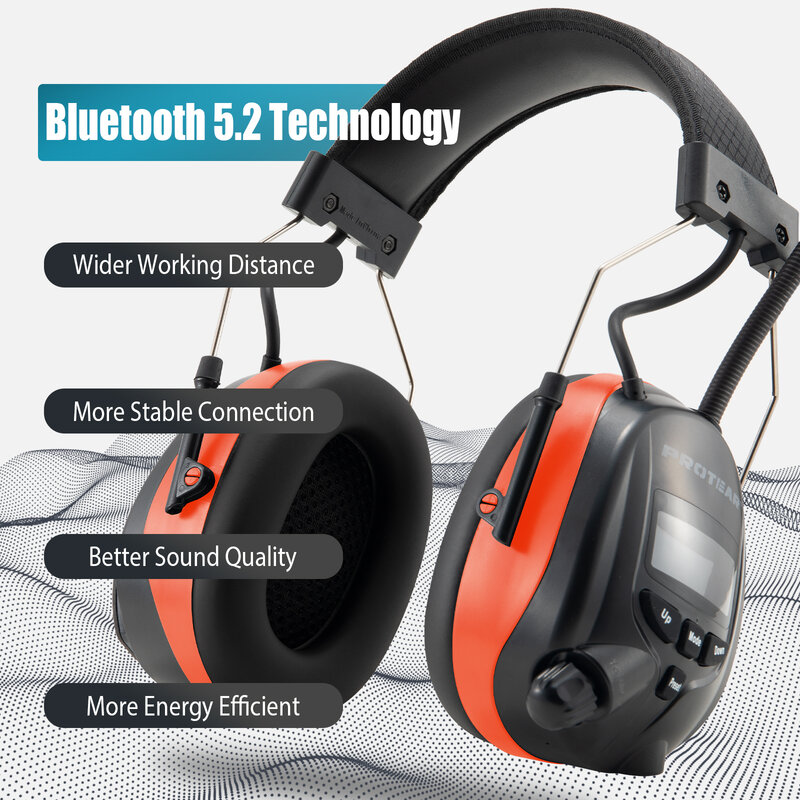 Protear dab +/dab/fm rádio protetor auditivo snr 30db earmuffs fone de ouvido bluetooth eletrônico proteção da orelha
