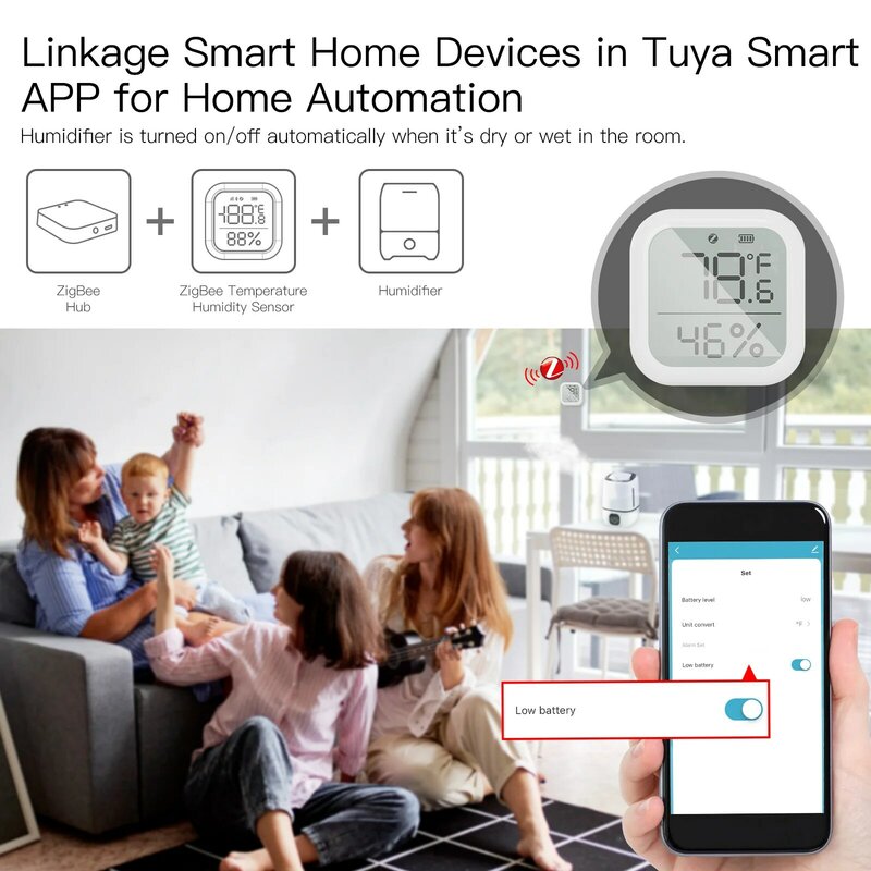 Датчик температуры и влажности MOES Tuya ZigBee, умный дом со светодиодным экраном, работает с Google Assistant и Tuya Zigbee Hub