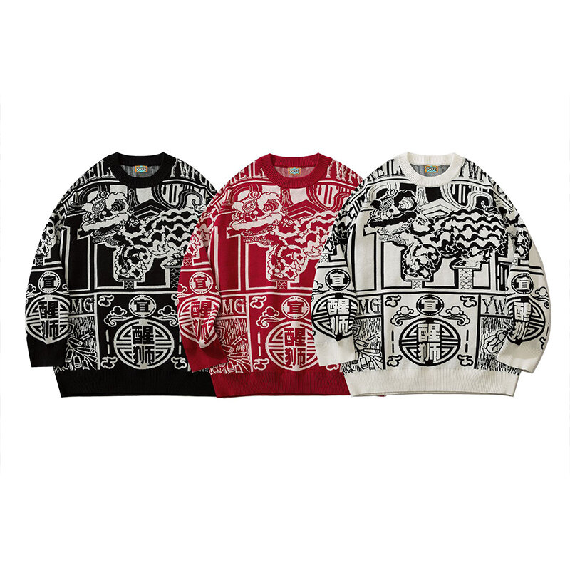 Sweater Pullover Winter Autumn Man Woman Couple Clothing Pure Cotton Chinoiserie Warm Clothing Cartoon Pattern Plus