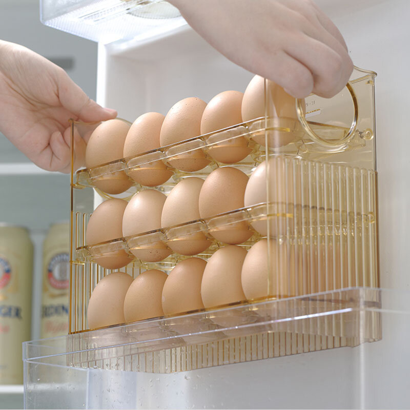 Cajas de almacenamiento de huevos tipo Flip, organizador de refrigerador, contenedores de comida, caja de mantenimiento fresco, soporte, bandeja, dispensador de cocina