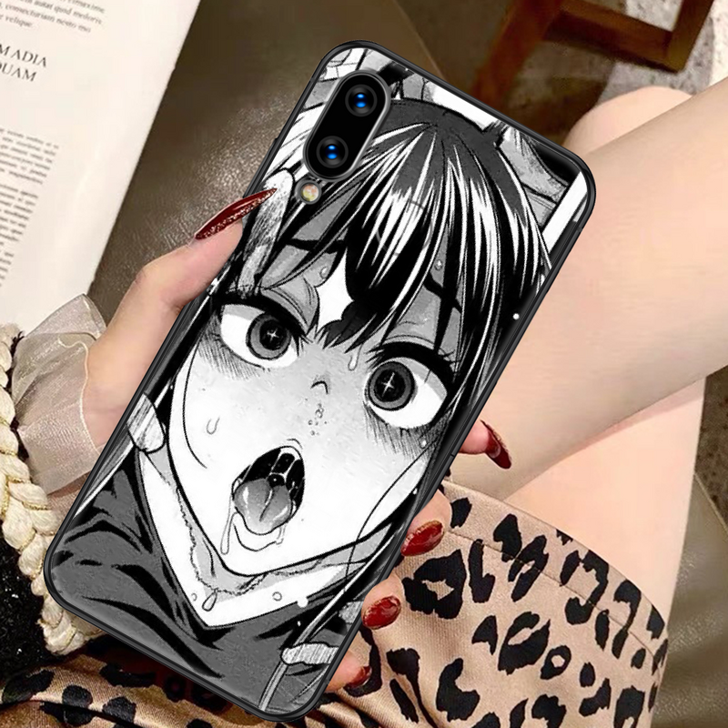 Hentai anime menina enfrenta caso de telefone para huawei honor 6a 7c 8a 7c 8x 8 9 9x 10 10i 20 lite pro preto moda capa celular arte pára-choques