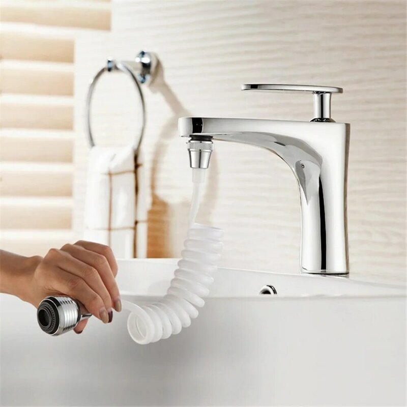 Home Kitchen Faucet Extension Tube 720° Rotating Retractable Splash-proof Foam Shower Head Extension Hose Portable Extender