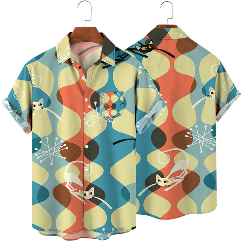 Męskie drukowane hawajskie koszule krótki guzik na rękawie w dół koszule plażowe niebieskie piżamy krótkie
