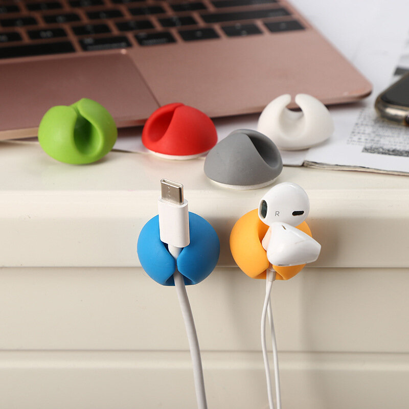 5pcs Candy Color Cable Winder USB Data Line Earphone Clips Line Fixer Clips Cable Holder Desk Organizer Home Office Supplies
