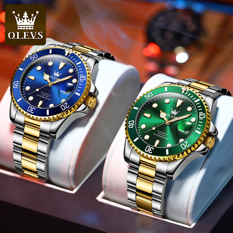 OLEVS Automatic Mechanical Stainless Steel Strap Watch for Men Submariner Full-automatic Waterproof Business Men Wristwatches