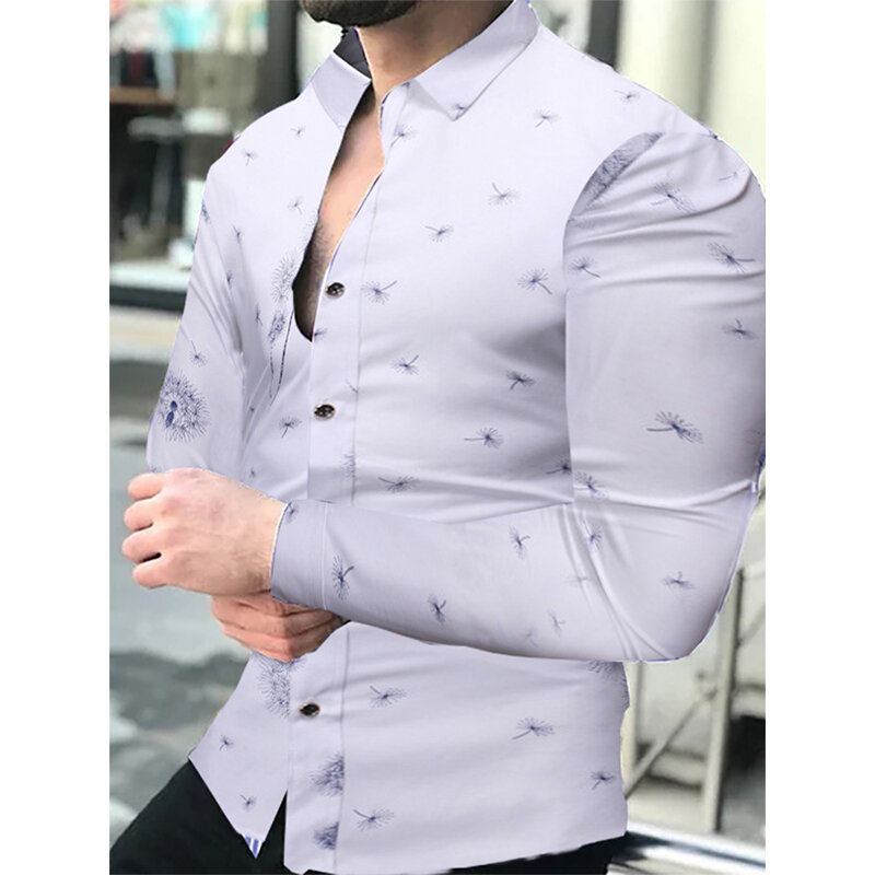 Fashion Social Men Shirts Turn-down Collar Button Down Shirt Casual Mesh Print Long Sleeve Shirts Mens Suits Prom Party Cardigan