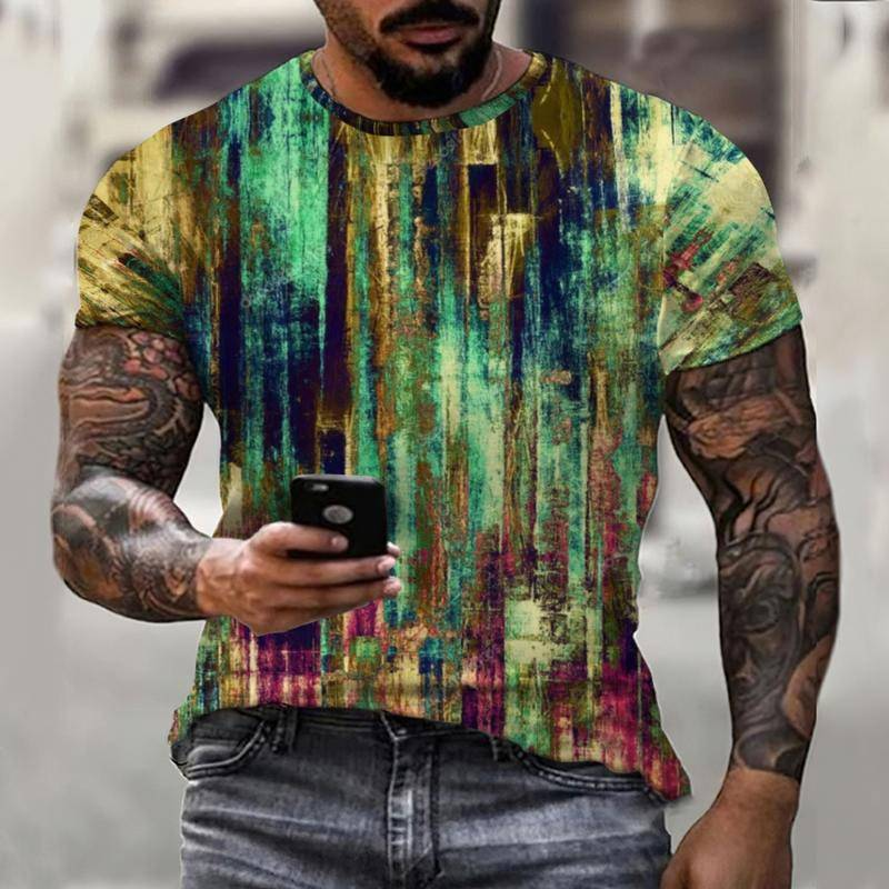 Graffiti ผู้ชายฤดูร้อน3D สีสันใหม่ Casual เสื้อยืด0คอพิมพ์แฟชั่นผู้ชาย Street เสื้อแขนสั้น