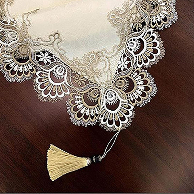 Embroidered Lace Table Runner TV Cabinet Tablecloth Lace Pendant Tassel Dresser Luxury Table Flag Dust Cover Manteles De Mesa
