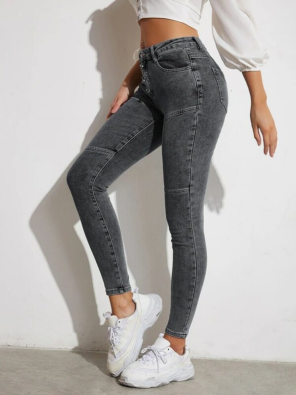 Женские Эластичные облегающие джинсы с завышенной талией, удобные джинсовые джеггинсы, облегающие брюки-карандаш для фитнеса, эластичные брюки