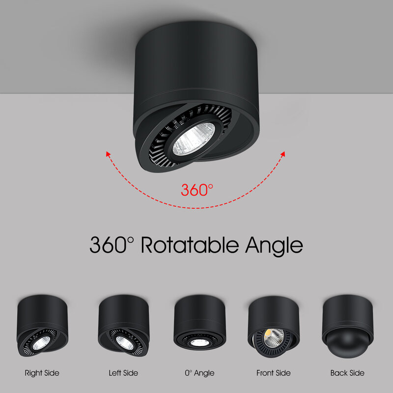 DBF-Plafonnier LED Rotatif à 360 °, Downlight Monté en Surface, Spot de Fond de Maison, COB, Dimmable, 5W, 7W, 9W, 15W