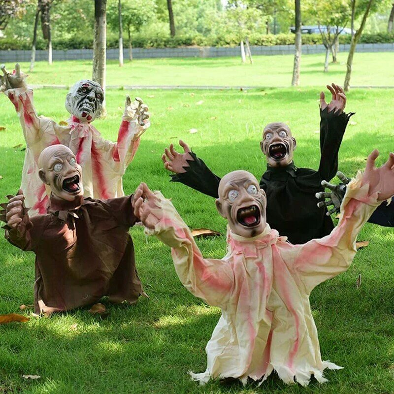 Halloween Swing Ghost Sound Control Scary Doll Horror Ground Plug-in Ghost Scary Props Outdoor Garden Haunted House Decoration