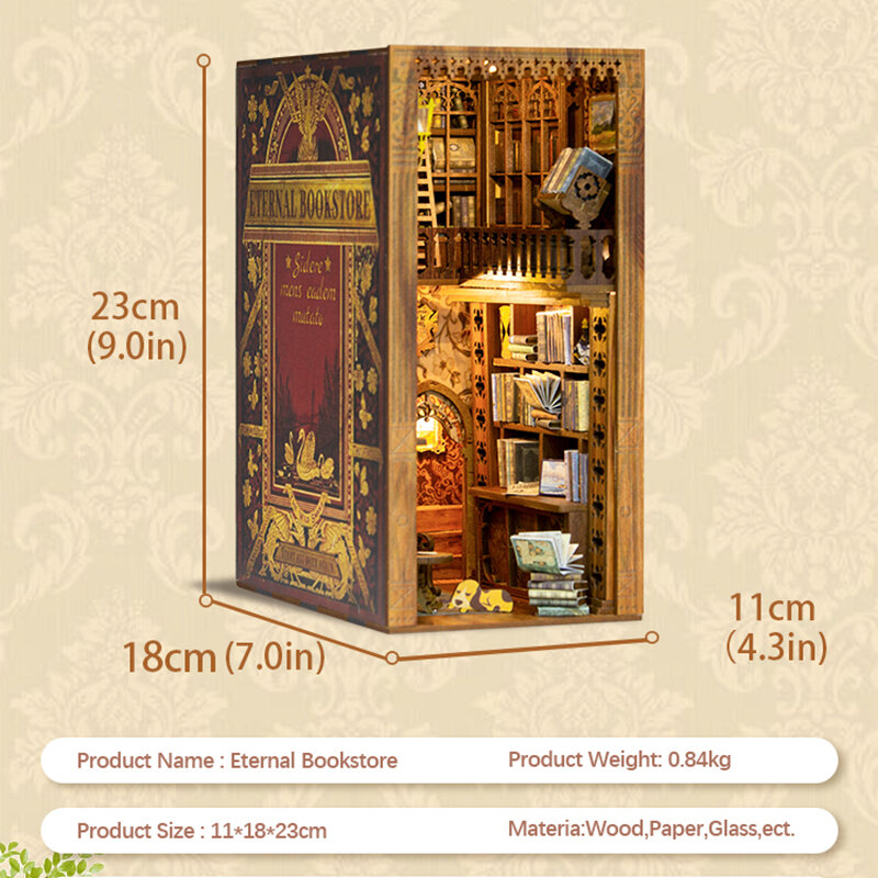 CuteBee DIY Dollhouse Miniature Kit Wooden Diy Book Nook Doll House Diorama 3D Puzzle Bookend Roombox Bookshelf