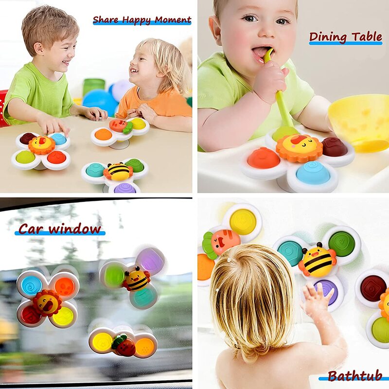 Ventosa dos desenhos animados Spinner Toy para bebê, chocalho rotativo, jogos educativos para crianças, brinquedos de banho montessori para crianças, 1pc