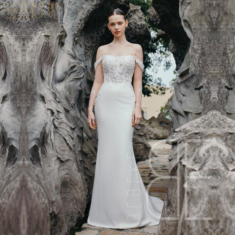 الدانتيل الأبيض فساتين الزفاف للنساء ، قبالة الكتف ، قارب الرقبة ، ثوب أنيق ، فستان سهرة فاخر للعروس ، 2021
