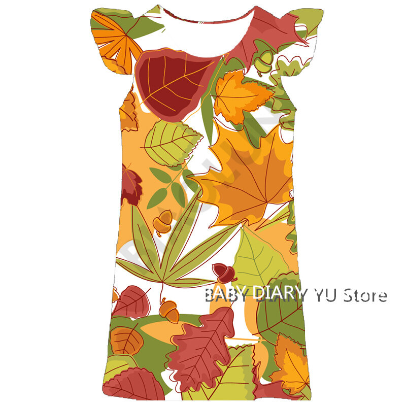 Vestito per bambini del fumetto foglie Kawaii abiti estivi per ragazza 3D abito a maniche corte vestiti per neonate regali di moda per bambini