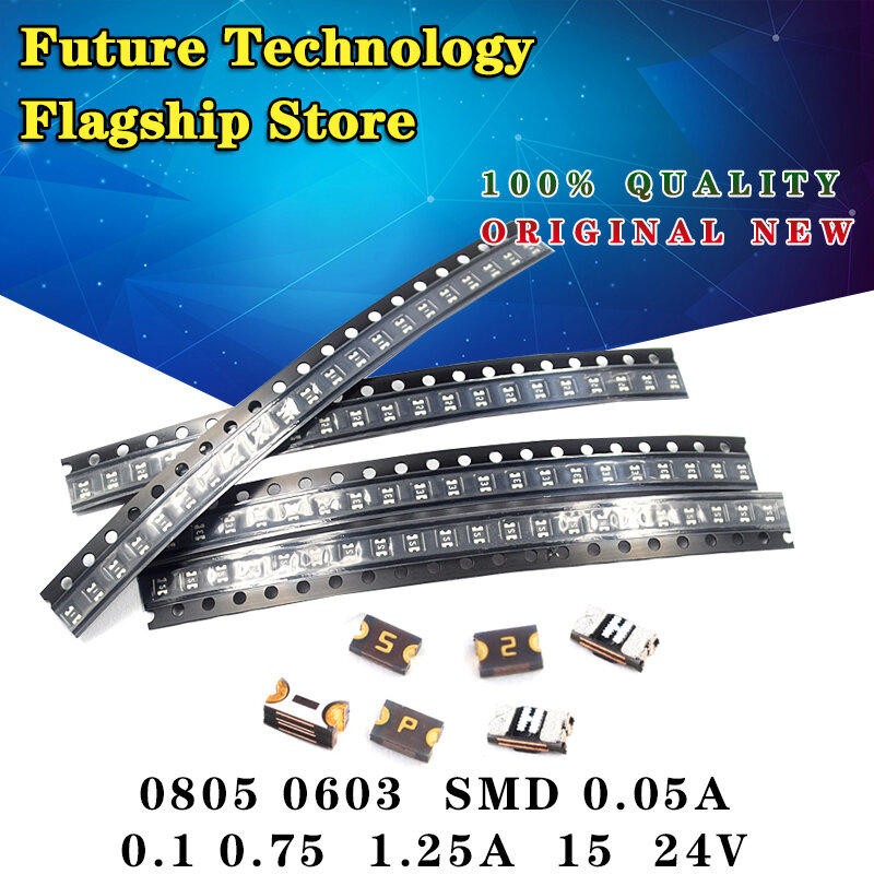 10pcs 0805 0603 SMD 재시동 퓨즈 SMD 0.05A 0.1/0.75/1/1.25A 6/15/24V