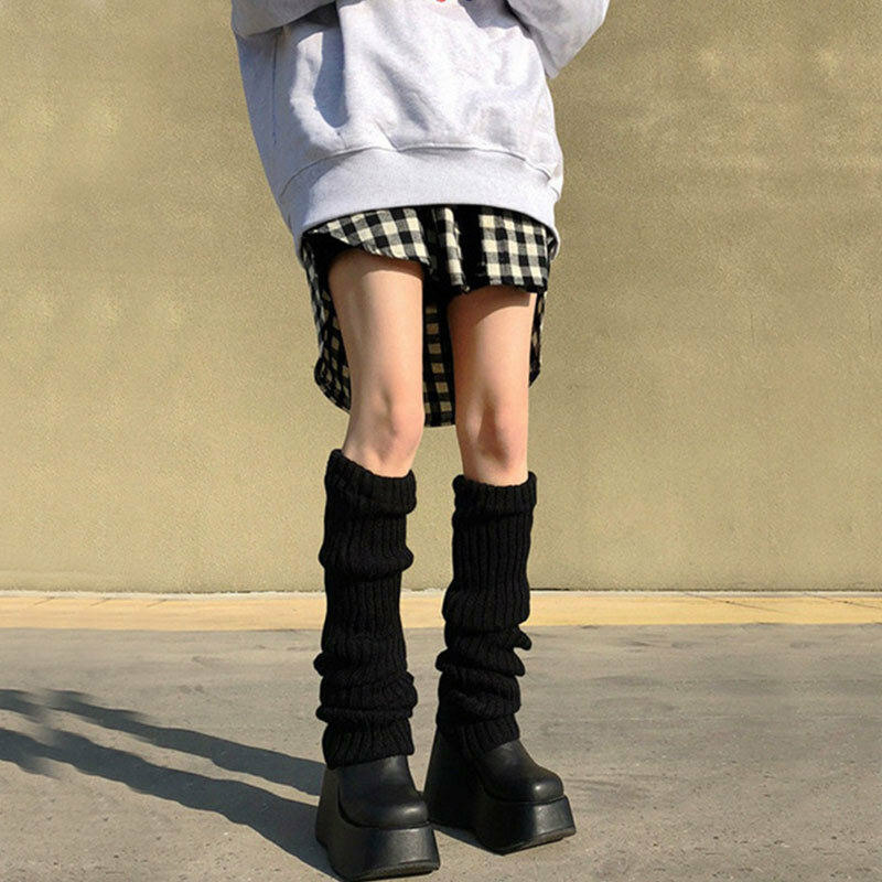 Wydłużone ocieplacze na nogi damskie Lolita długie skarpety JK College Style dzianina ciepłe jesienna zima na kolanach mankiety na buty