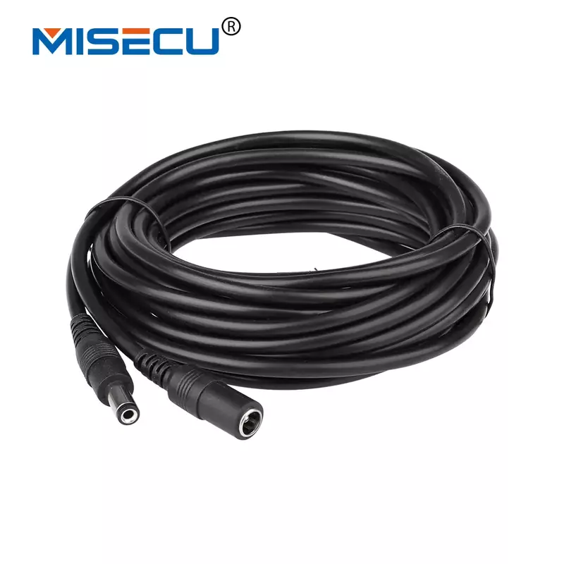 MISECU DC Power Extension Cable Jack Socket To 5.5mmx2.1mm Male Plug  For CCTV Security Camera Black 16.5Feet 5M 10m power cable