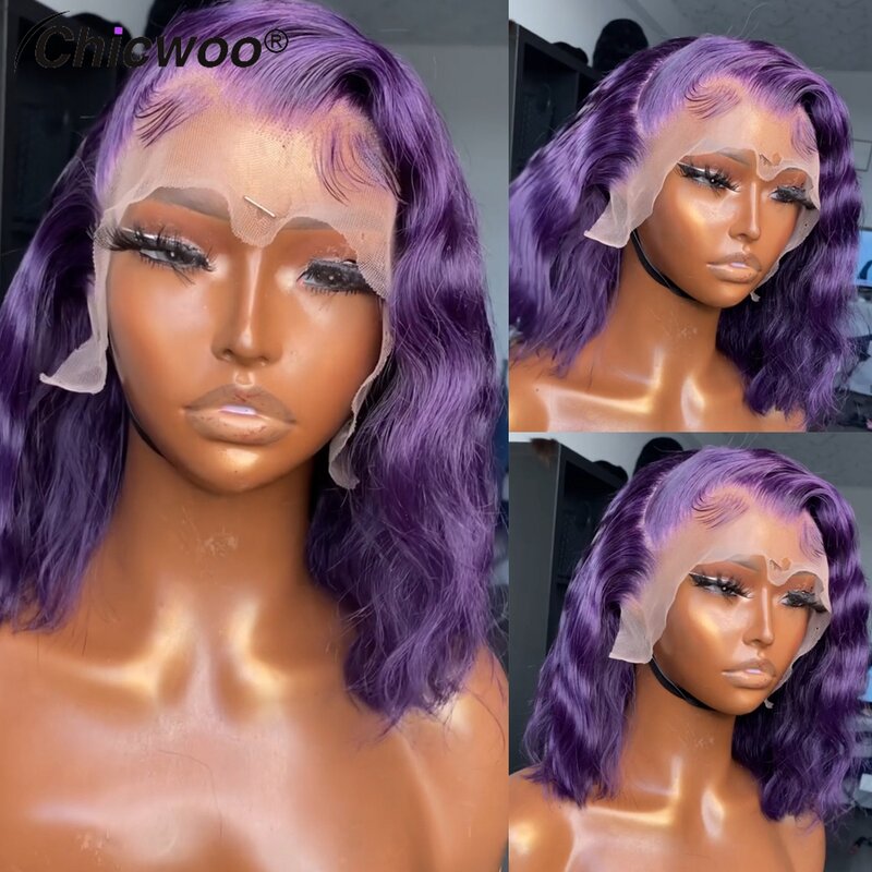 Темно-фиолетовый парик с глубокой волной Боб, предварительно выщипанные бразильские неповрежденные человеческие волосы 13x 4, кружевные пер...
