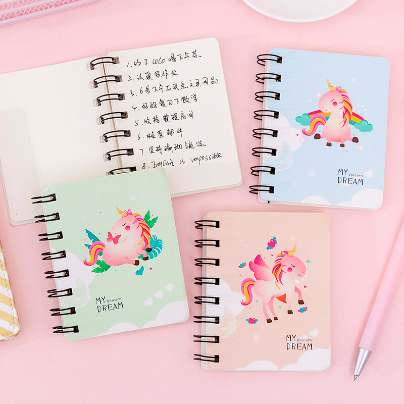 Bobina de dinosaurio mágico de dibujos animados lindo coreano, Mini cuaderno A7 portátil para estudiantes, Bloc de notas de bolsillo, suministros de oficina, Plan de diario de aprendizaje