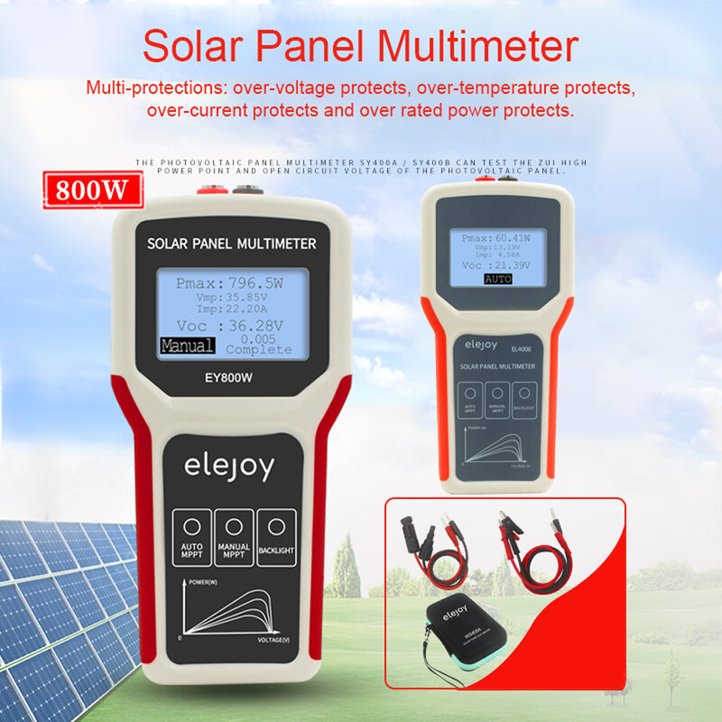 Ey800w mppt multímetro upgrades handheld portátil painel fotovoltaico supplys de energia multímetro automático manual mppt detecção