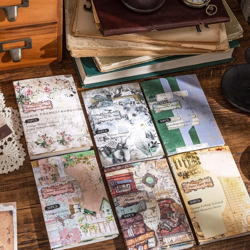 Papeles de Material de escritura de literatura Vintage, decoración de álbumes de recortes, diario, artesanía, papel de fondo Retro, papelería, 50 piezas