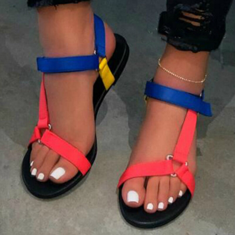 Sandalias de gladiador con suela de espuma para Mujer, zapatos de tacón plano y plataforma duraderos con hebilla, informales, a la moda, para playa, 2020