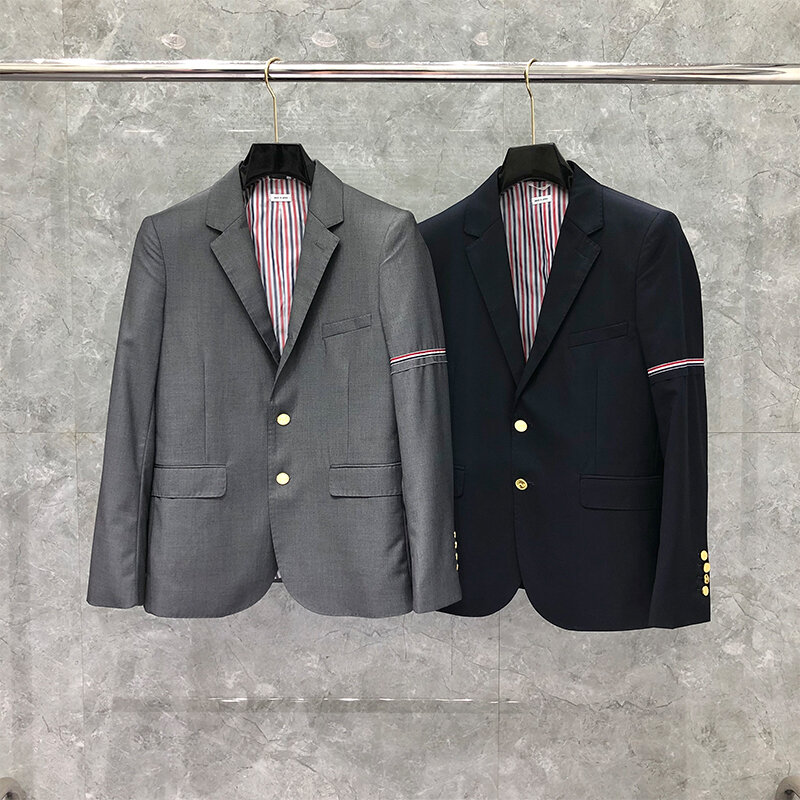TB THOM Formal Blazer Men British Casual Suit Slim Men's Jacket Spring Autumn Striped Sleeve Design High Quality Wool Coat Blaze