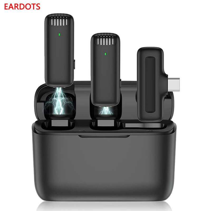 Minimicrófono portátil de solapa inalámbrico, reducción de ruido, grabación de Audio y vídeo, para iPhone y Android, con caja de carga
