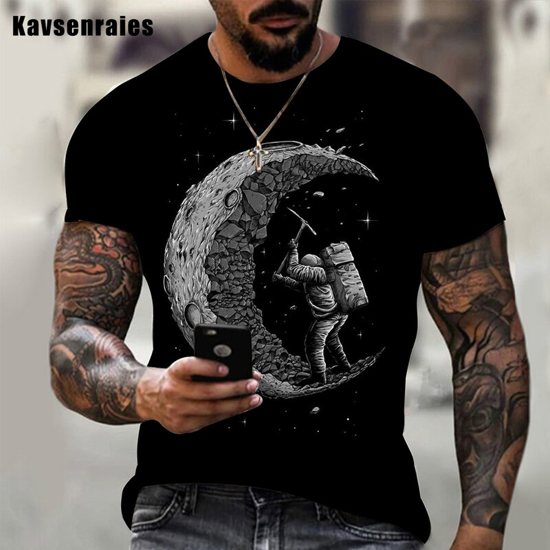 男性と女性のための宇宙飛行士のTシャツ,高品質の宇宙飛行士のデザインの3DプリントTシャツ,半袖カジュアルなストリートウェア,特大のTシャツ2022