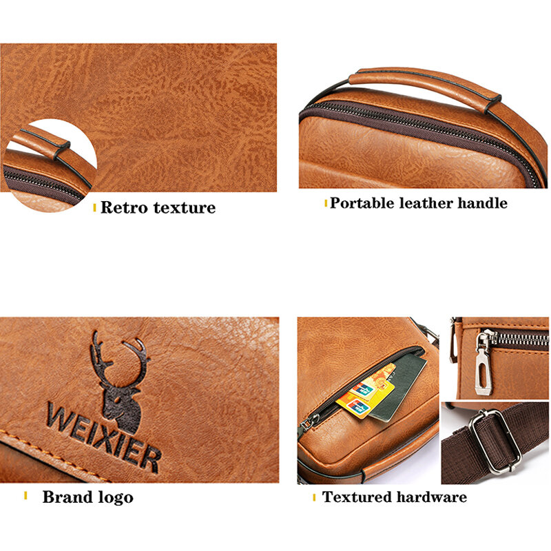 Men's Fashion PU Leather Business Anti-theft Shoulder Bags Waterproof Crossbody Sling Bag Handbag Travel Messenger Pack For Male