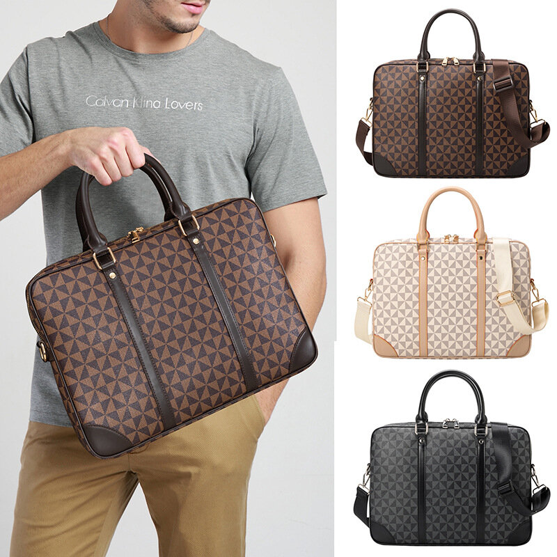Printed Leather Business Briefcase Men/Women Wheel Bag 14/16 Inches Laptop Shoulder Bag Crossbody Computer Handbag